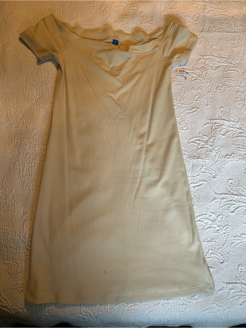Old Navy Off-Shoulder Ribbed Cream Mini Dress
